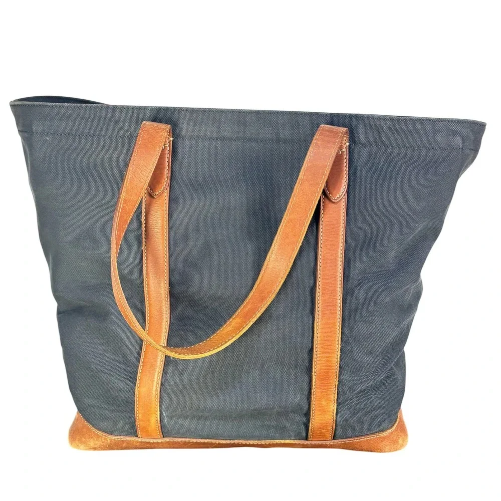 Vintage Polo Ralph Lauren Tote Bag Navy Canvas Leather Crest Heritage Preppy 90s